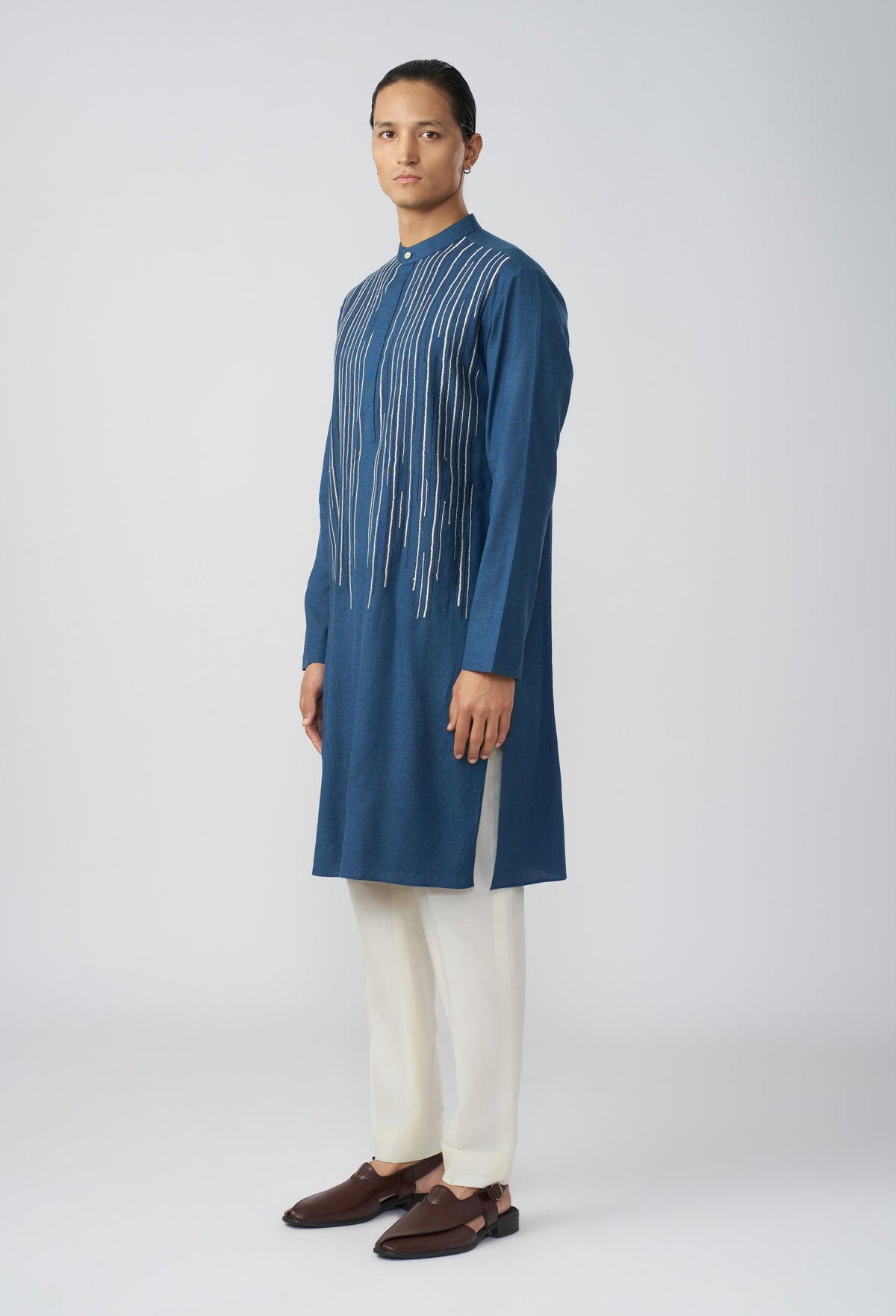 Fall Line Kurta - Navy Blue