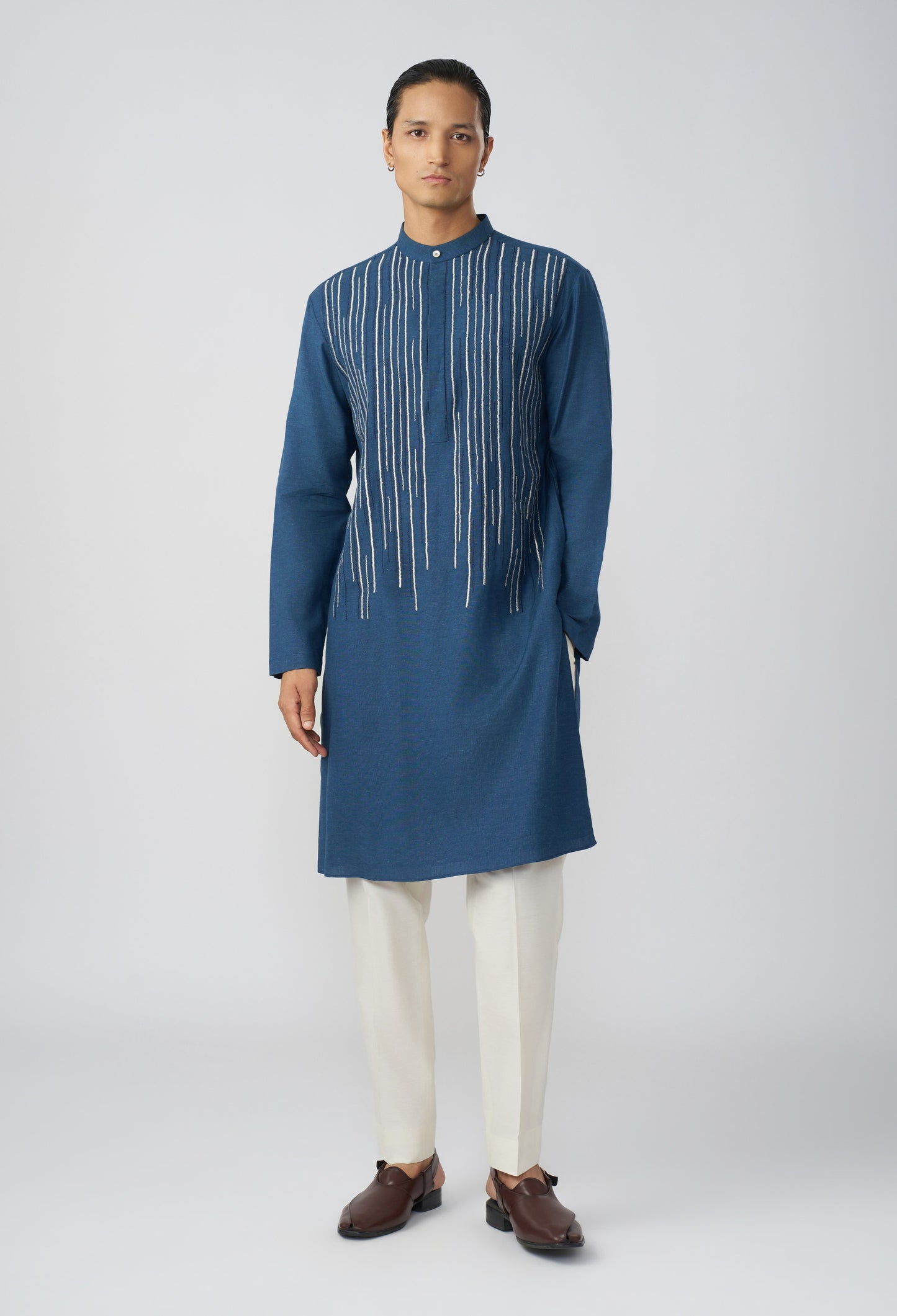 Fall Line Kurta - Navy Blue