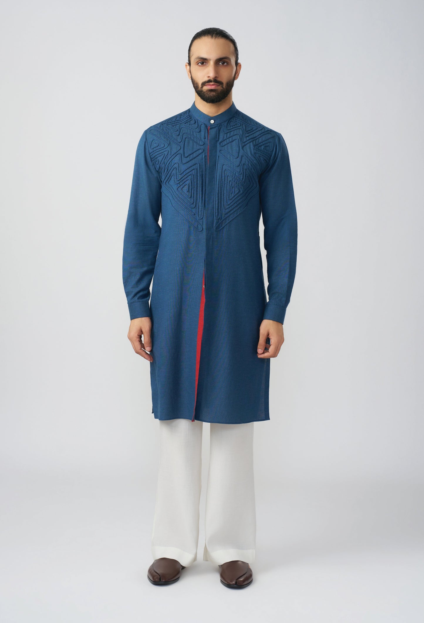 Geometric Contour Kurta - Royal Blue