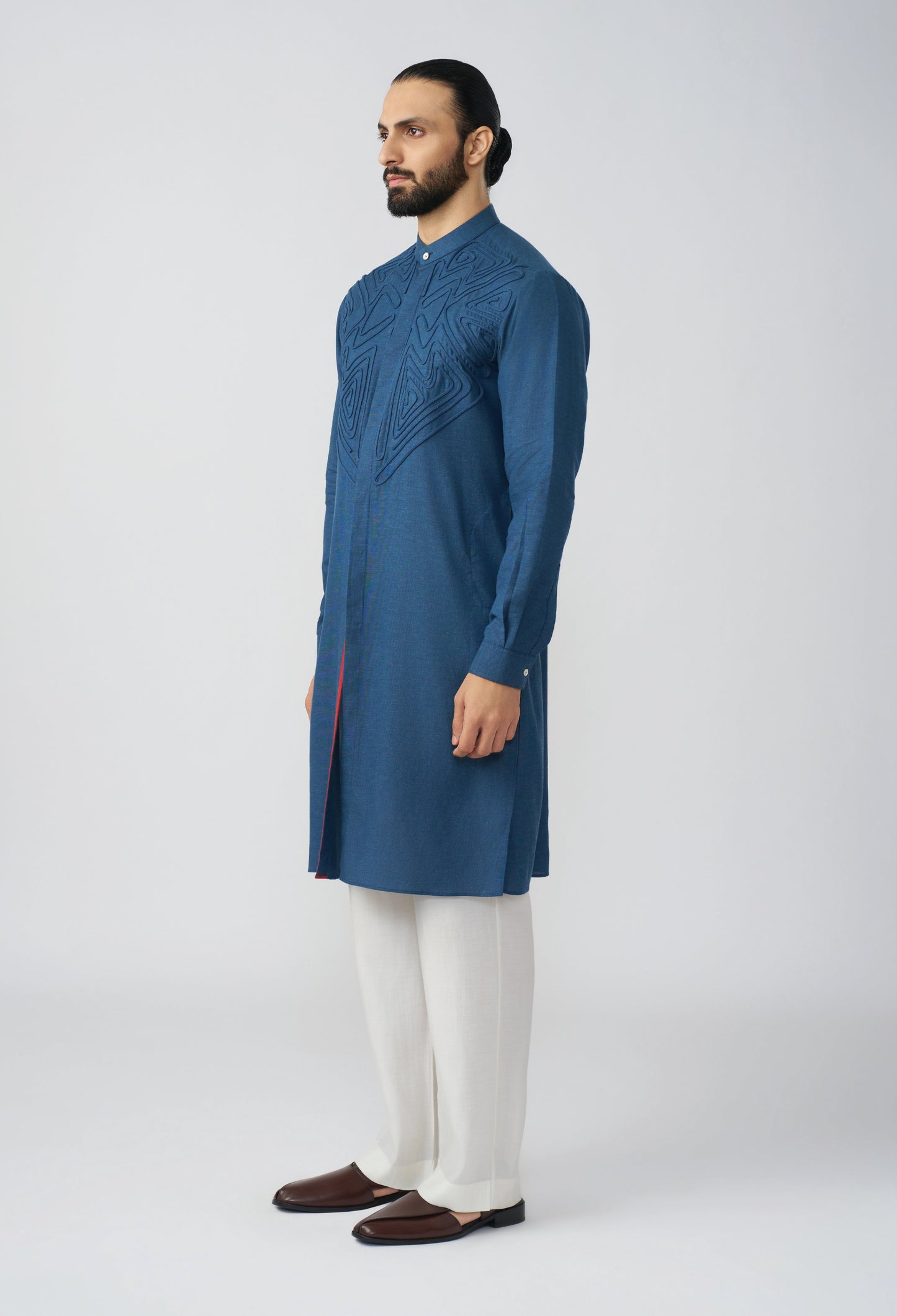 Geometric Contour Kurta - Royal Blue