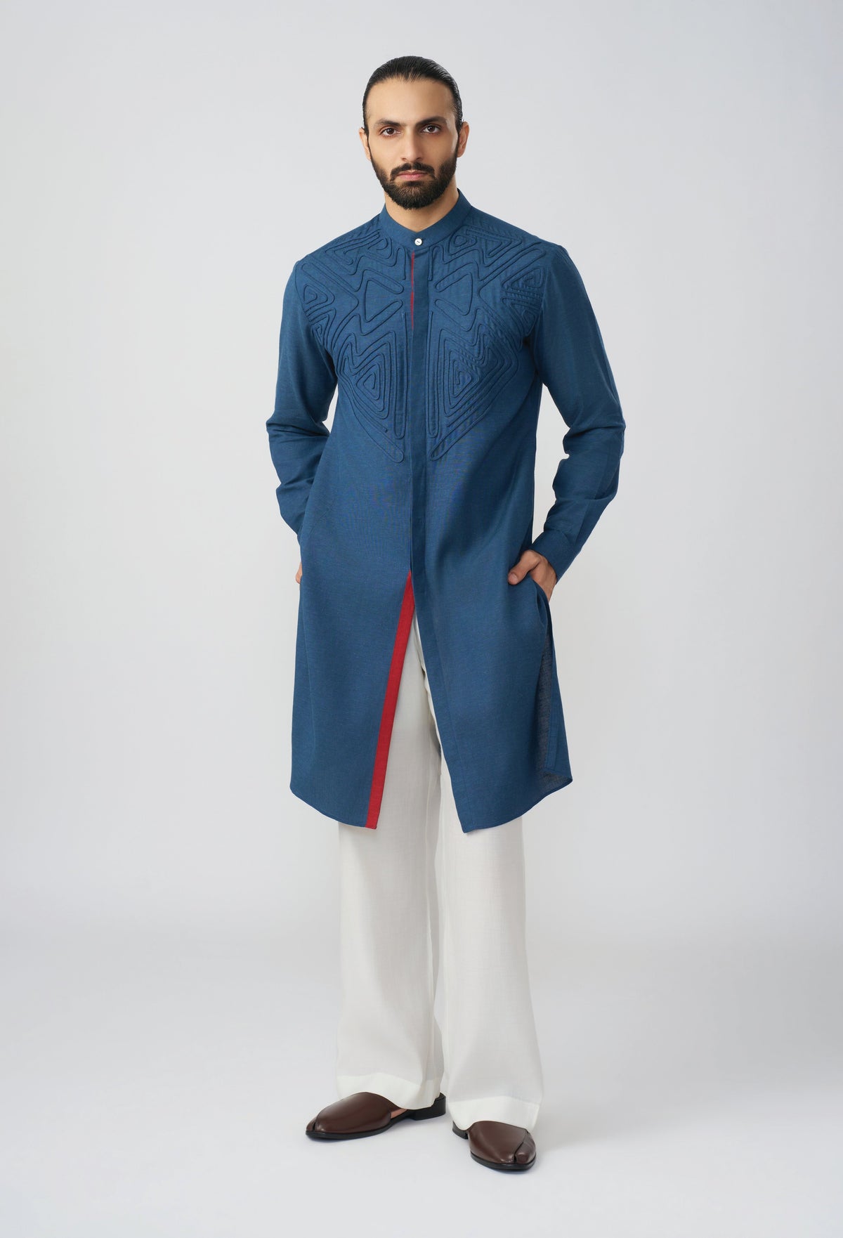 Geometric Contour Kurta - Royal Blue