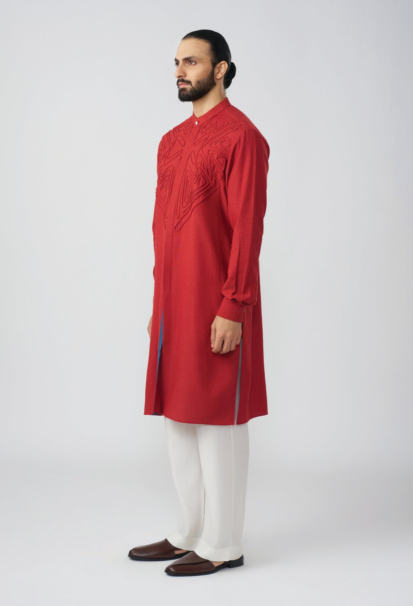 Geometric Contour Kurta - Rust