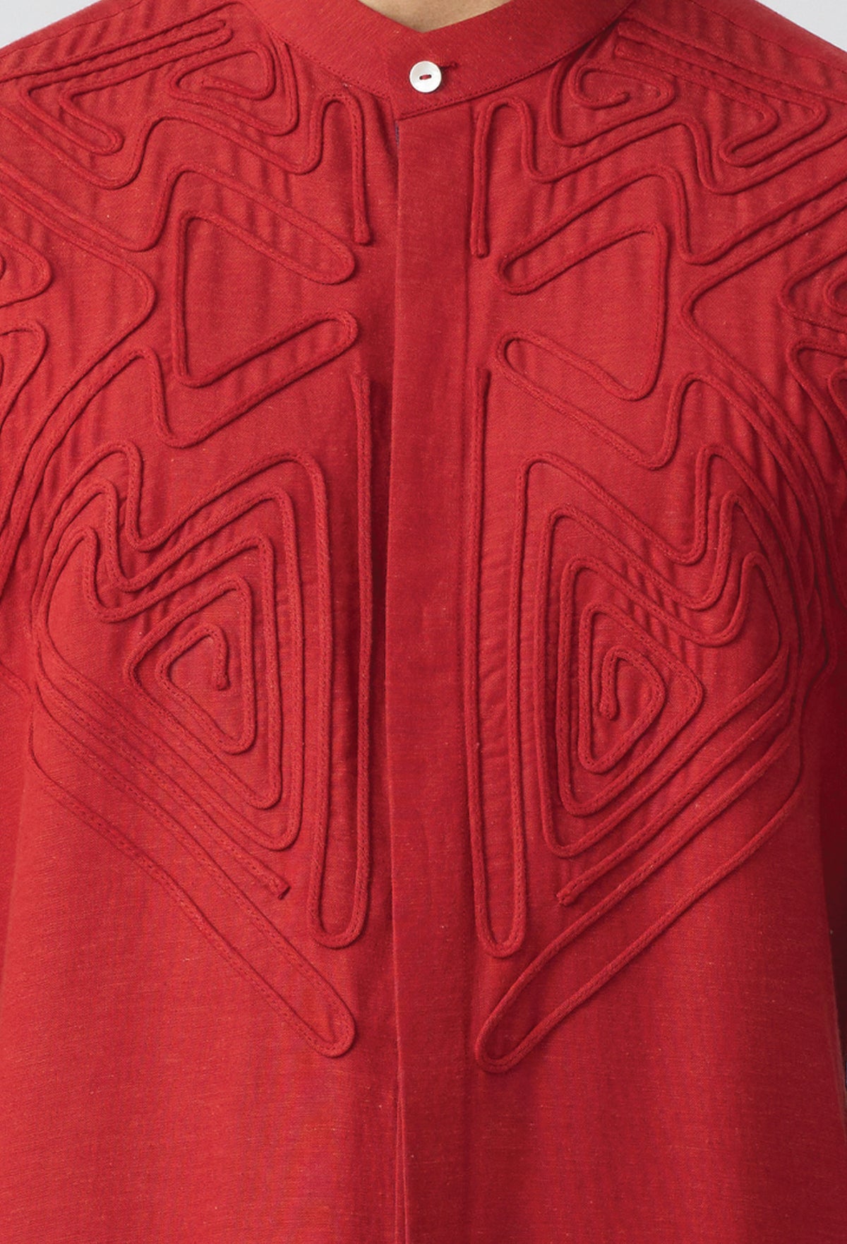 Geometric Contour Kurta - Rust