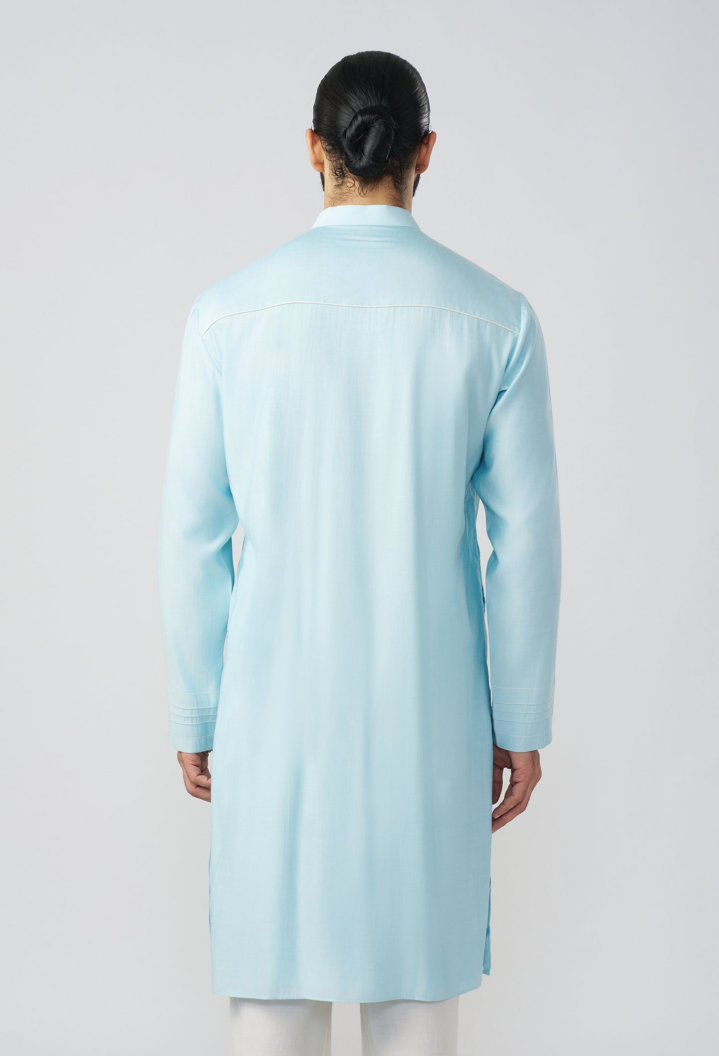 Gestural Pintucked Kurta - Pastel Blue
