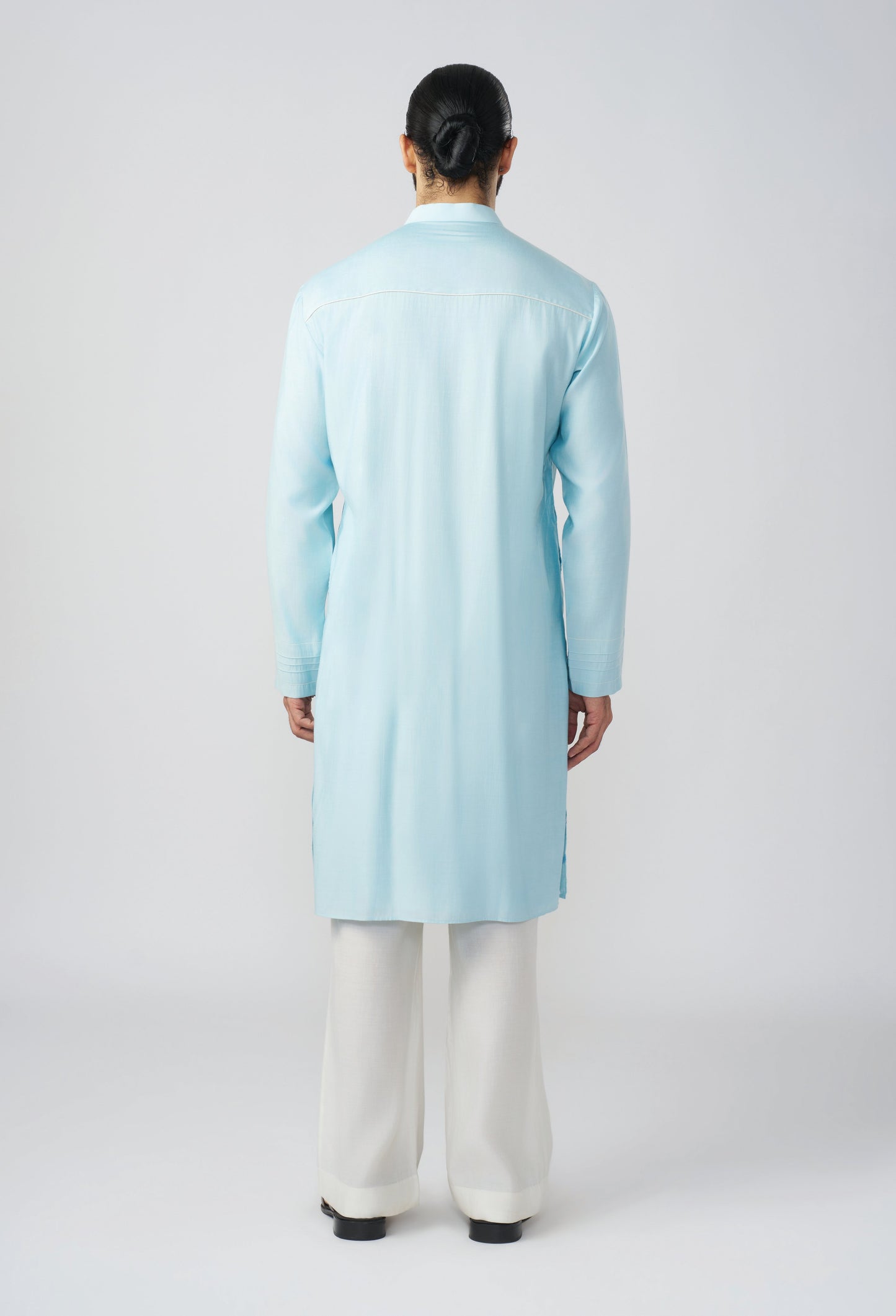 Gestural Pintucked Kurta - Pastel Blue