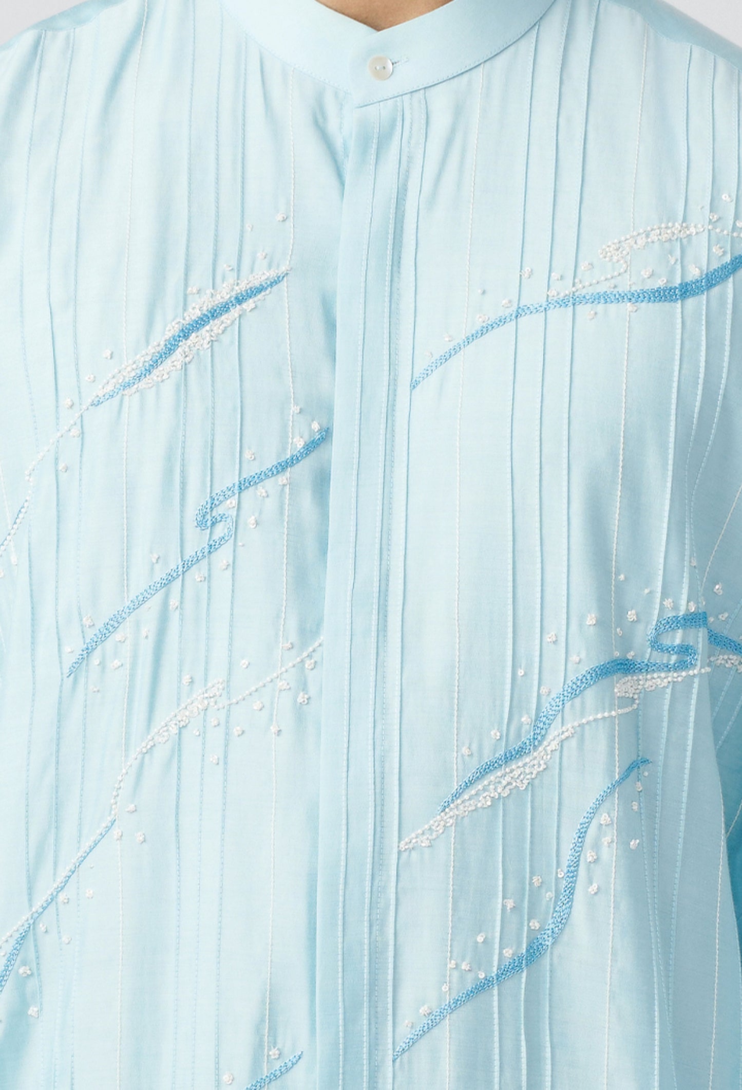 Gestural Pintucked Kurta - Pastel Blue