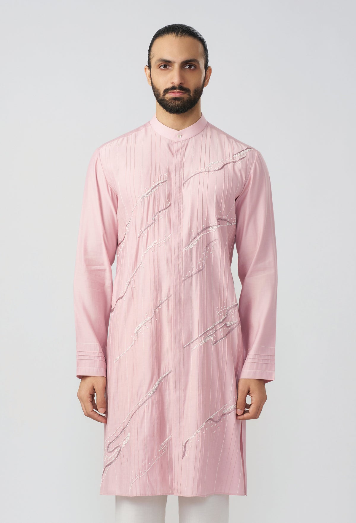 Gestural Pintucked Kurta - Pastel Pink