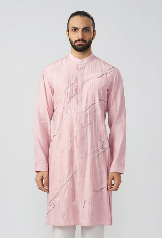 Gestural Pintucked Kurta - Pastel Pink