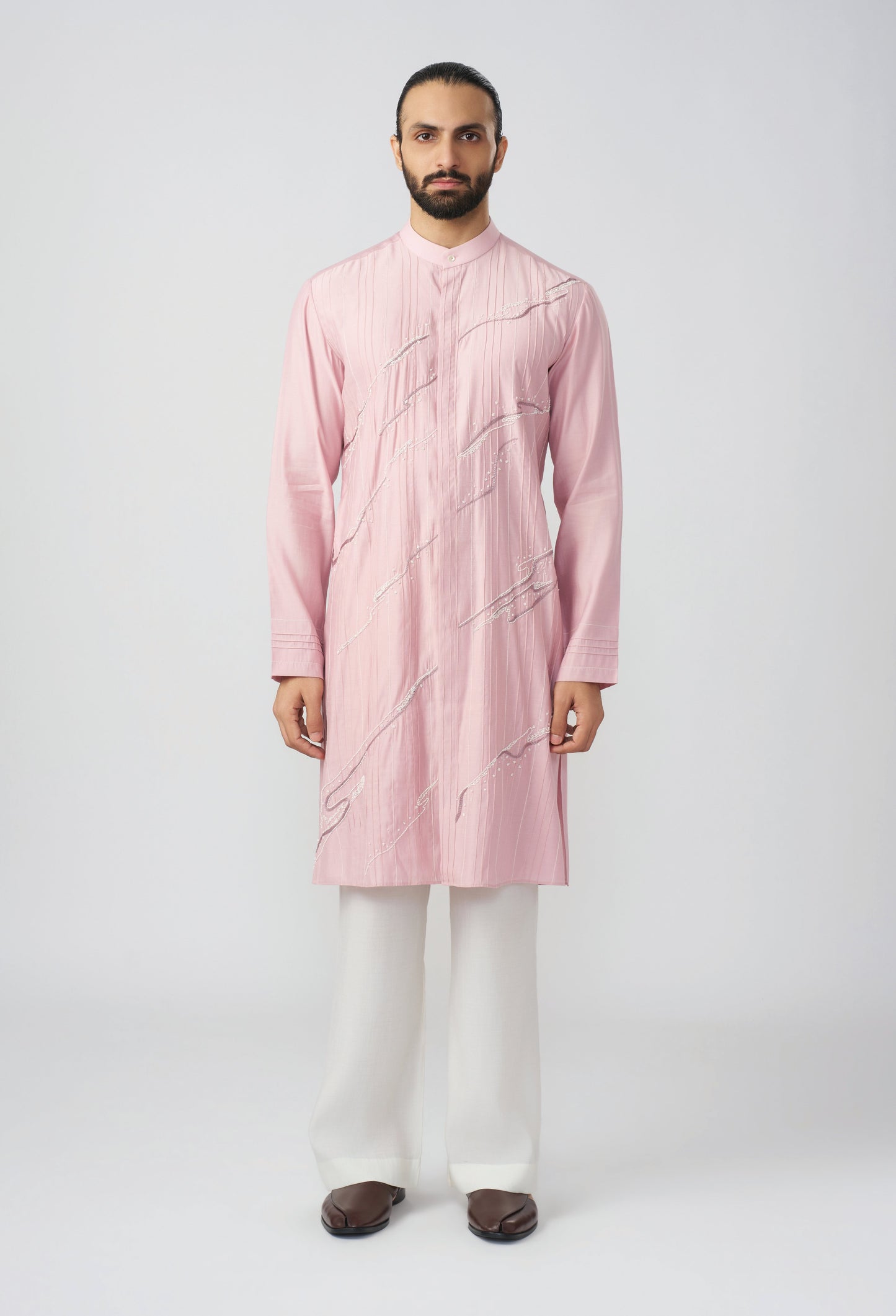 Gestural Pintucked Kurta - Pastel Pink