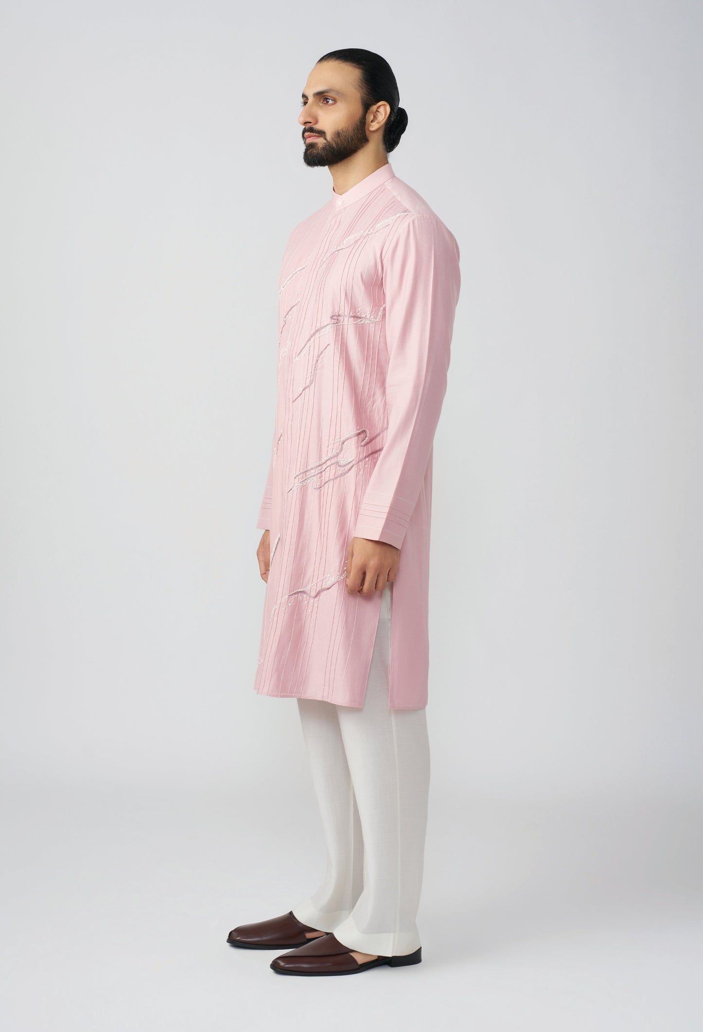 Gestural Pintucked Kurta - Pastel Pink