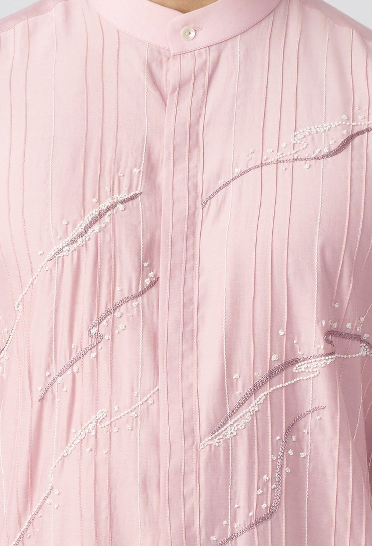 Gestural Pintucked Kurta - Pastel Pink
