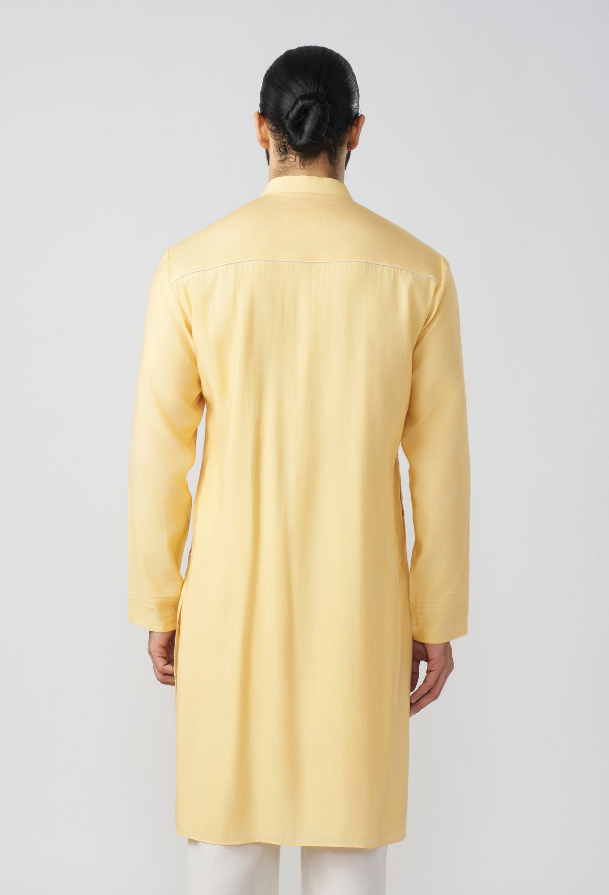 Gestural Pintucked Kurta - Pastel Yellow