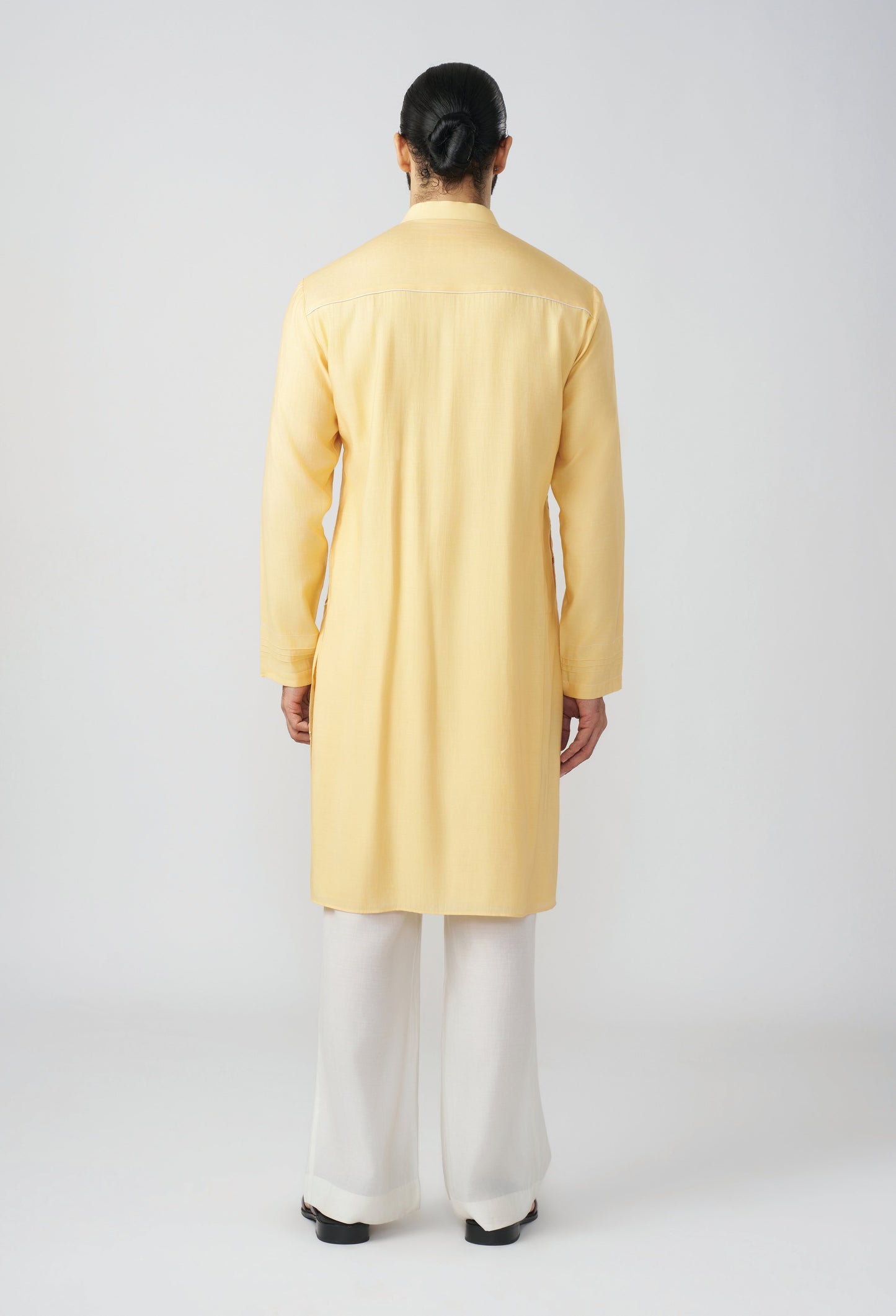 Gestural Pintucked Kurta - Pastel Yellow