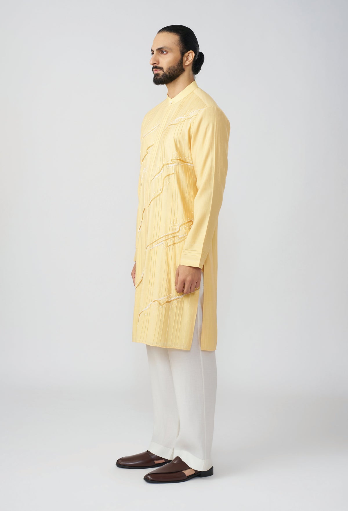 Gestural Pintucked Kurta - Pastel Yellow
