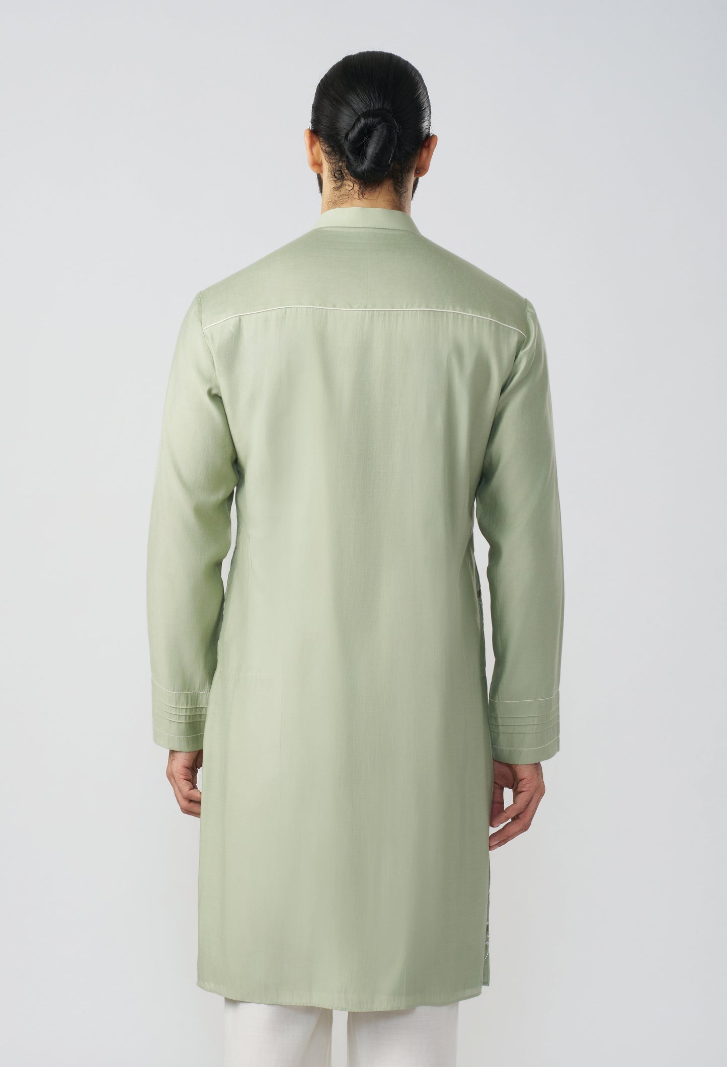 Gestural Pintucked Kurta - Sea Green