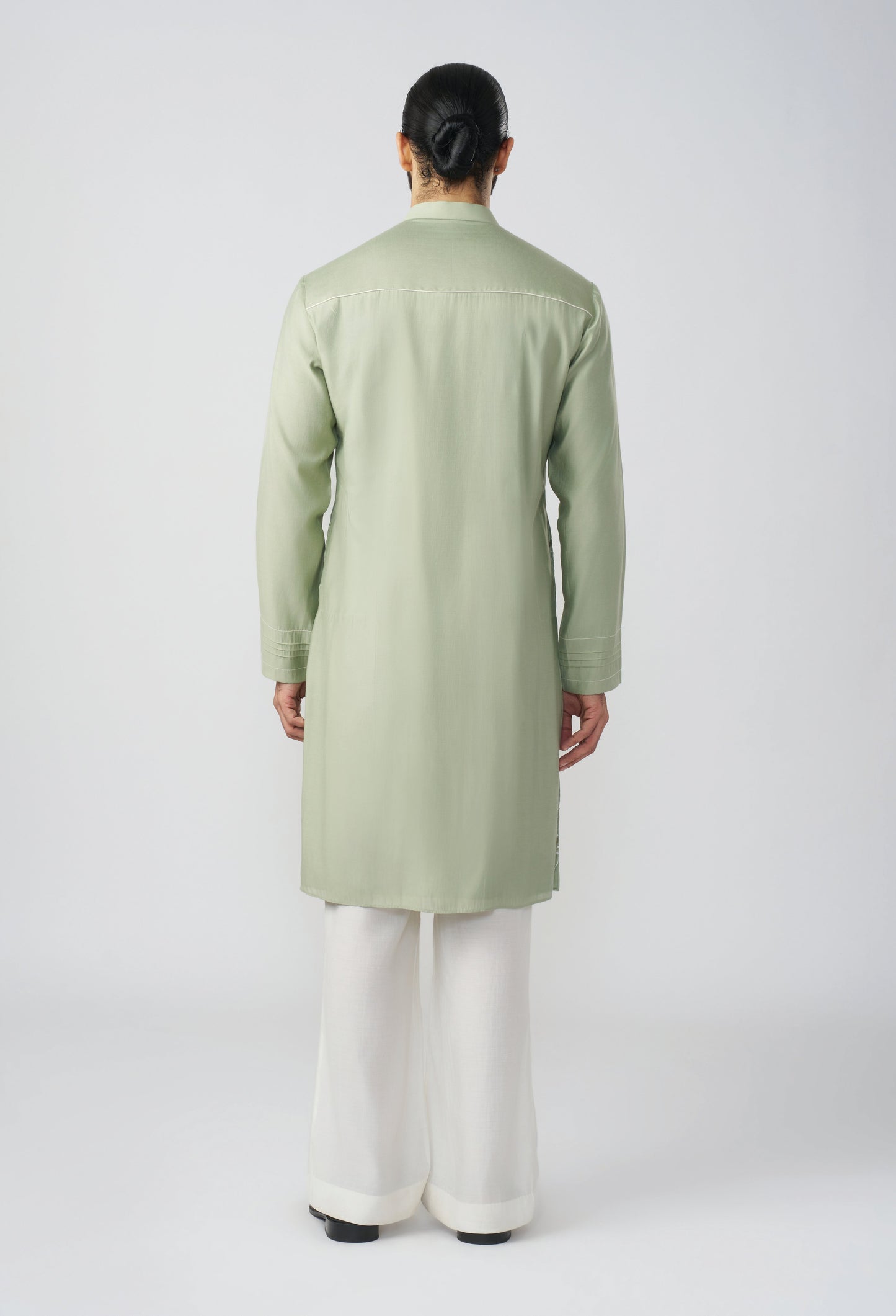 Gestural Pintucked Kurta - Sea Green