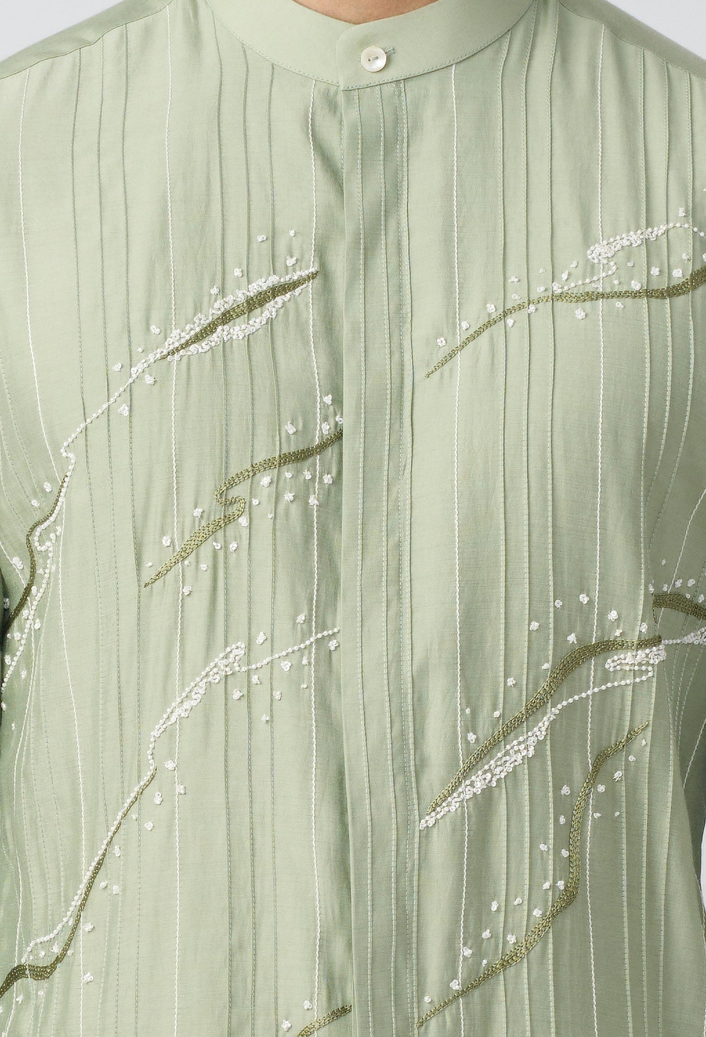 Gestural Pintucked Kurta - Sea Green