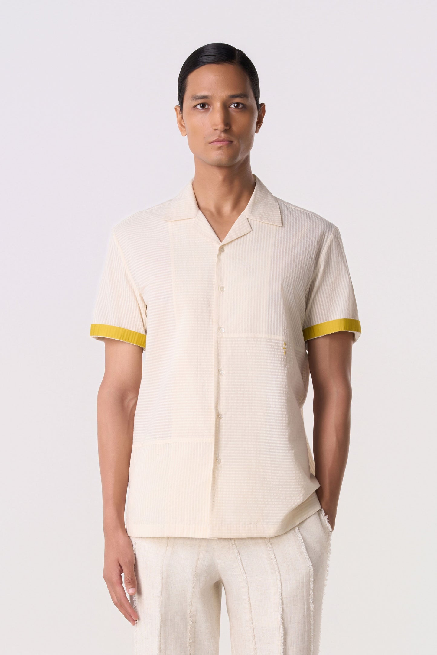 Ivory Seersucker Camp Shirt