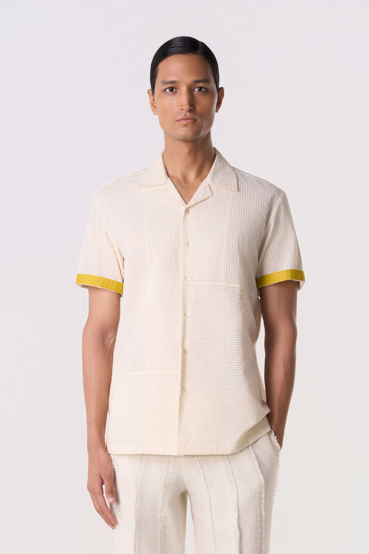 Ivory Seersucker Camp Shirt
