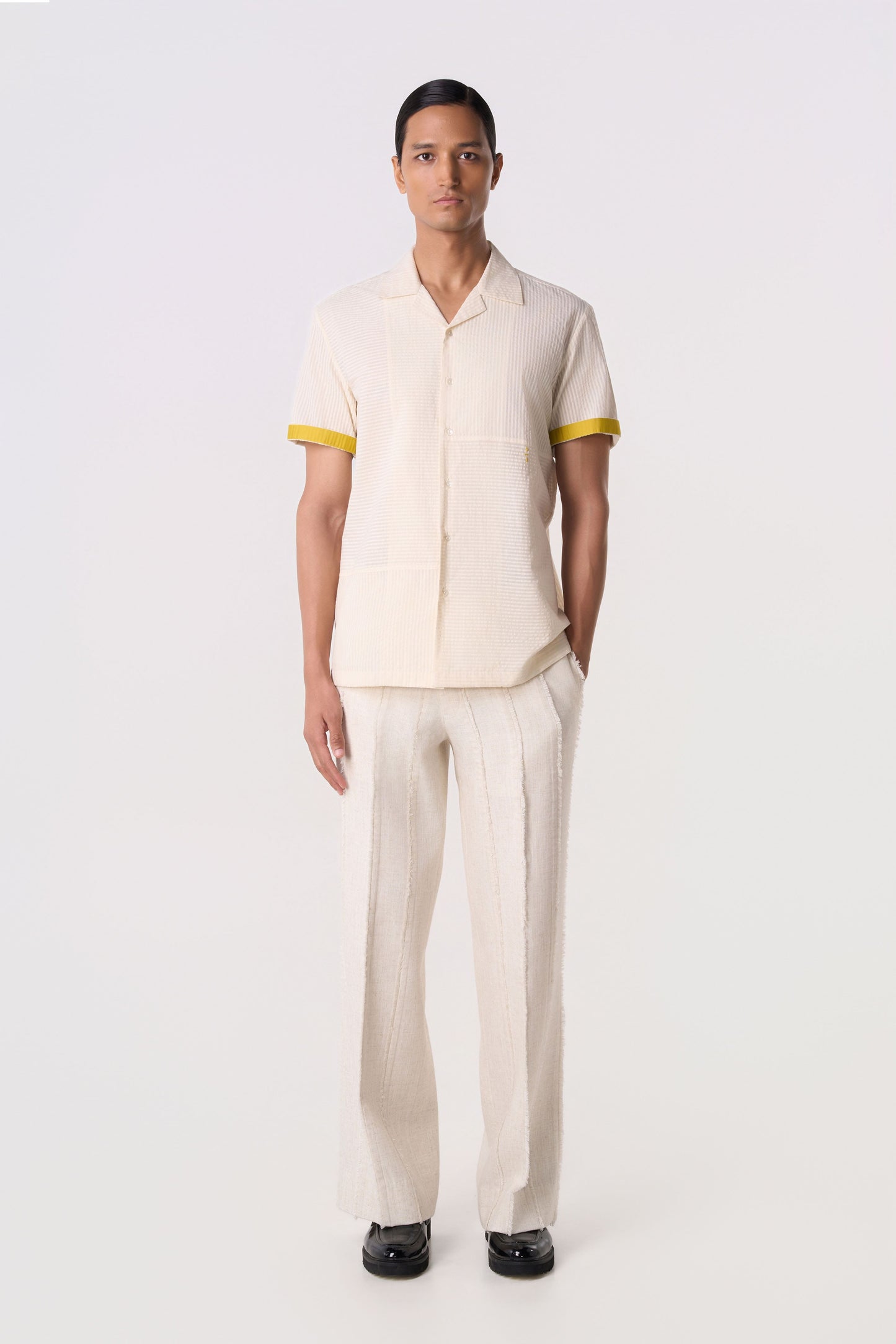 Ivory Seersucker Camp Shirt