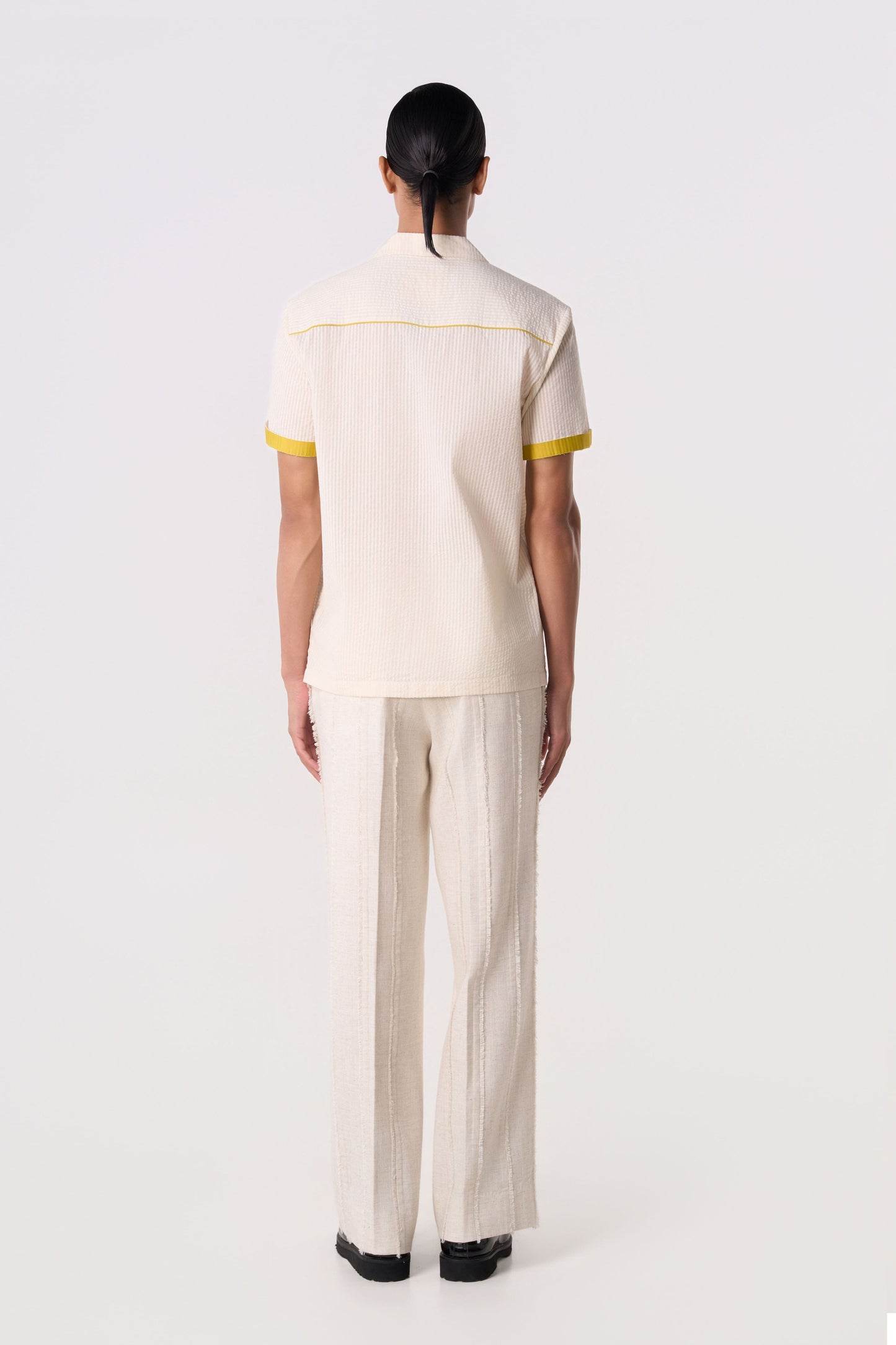 Ivory Seersucker Camp Shirt