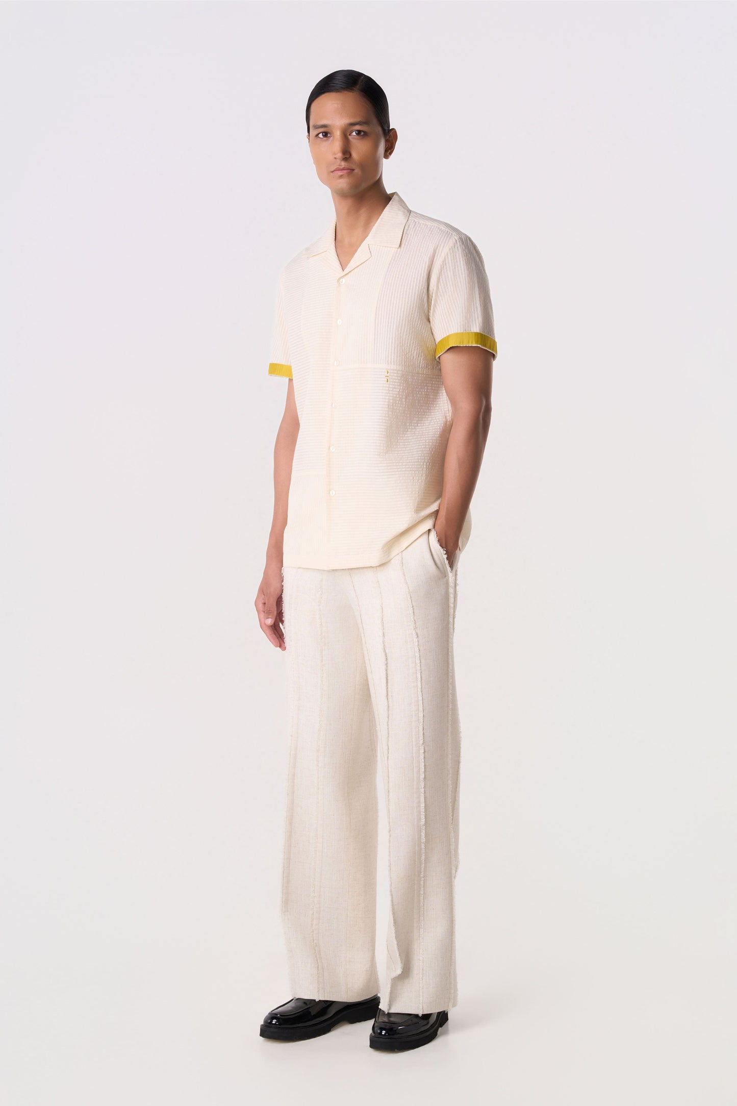 Ivory Seersucker Camp Shirt