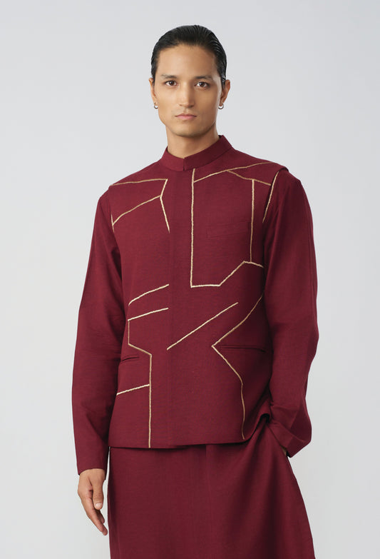 Linear Drift Bandi Jacket - Maroon
