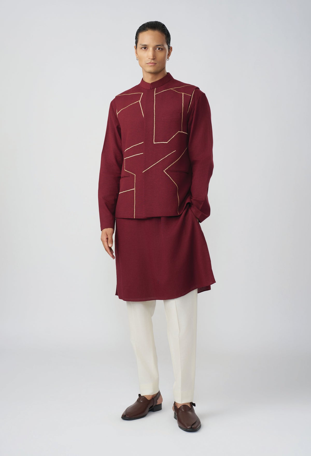 Linear Drift Bandi Jacket - Maroon