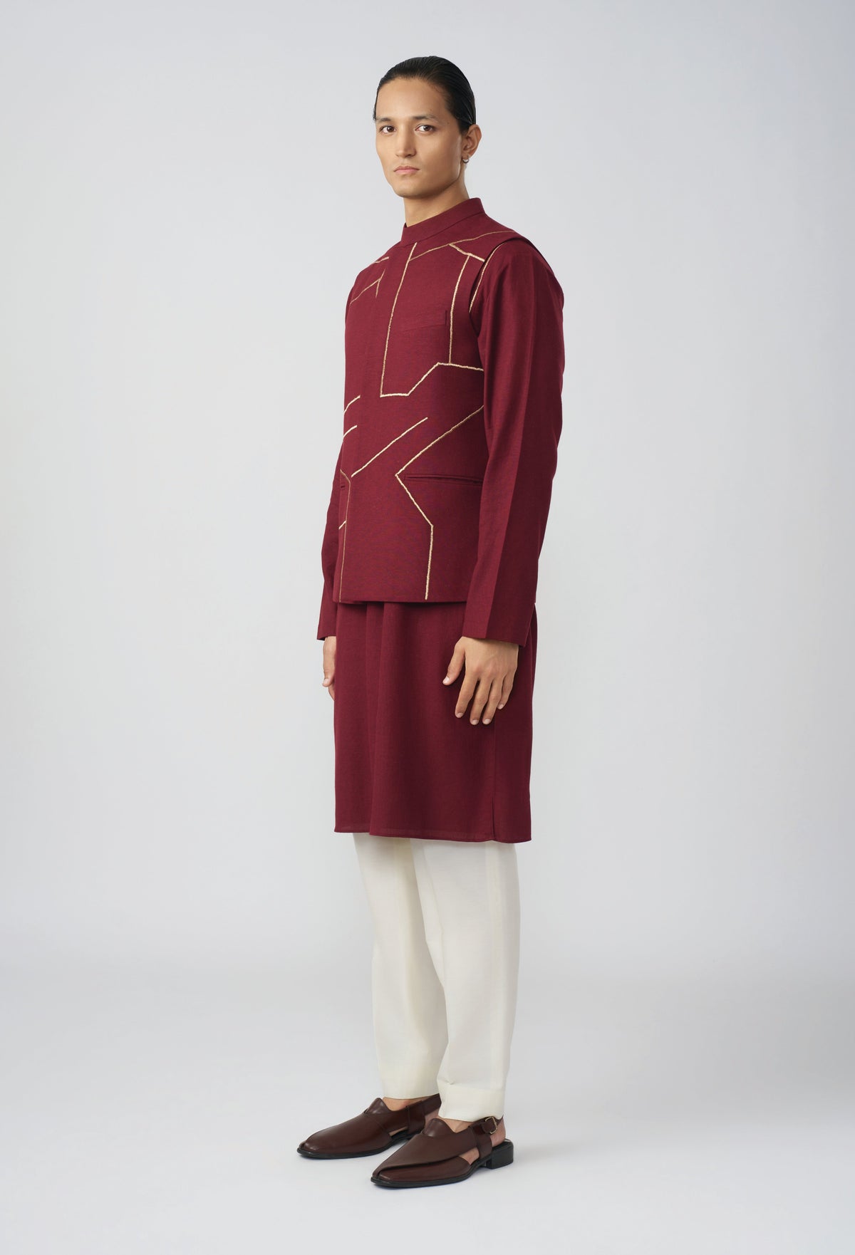 Linear Drift Bandi Jacket - Maroon