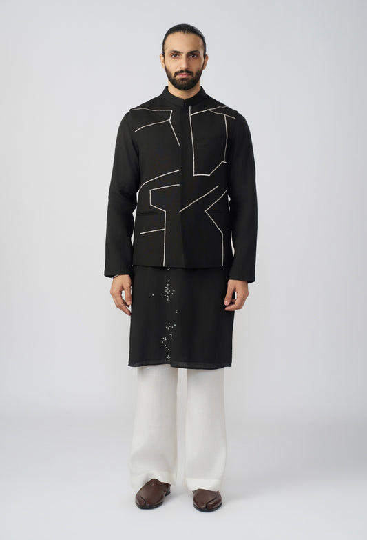 Linear Drift Bandi Jacket Set - Black