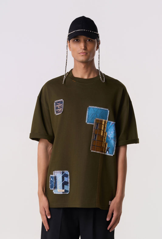 Multi-Patch Graphic T-Shirt Olive