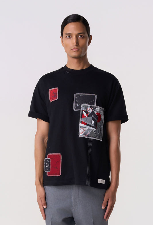 Multi-Patch Graphic Tee Black
