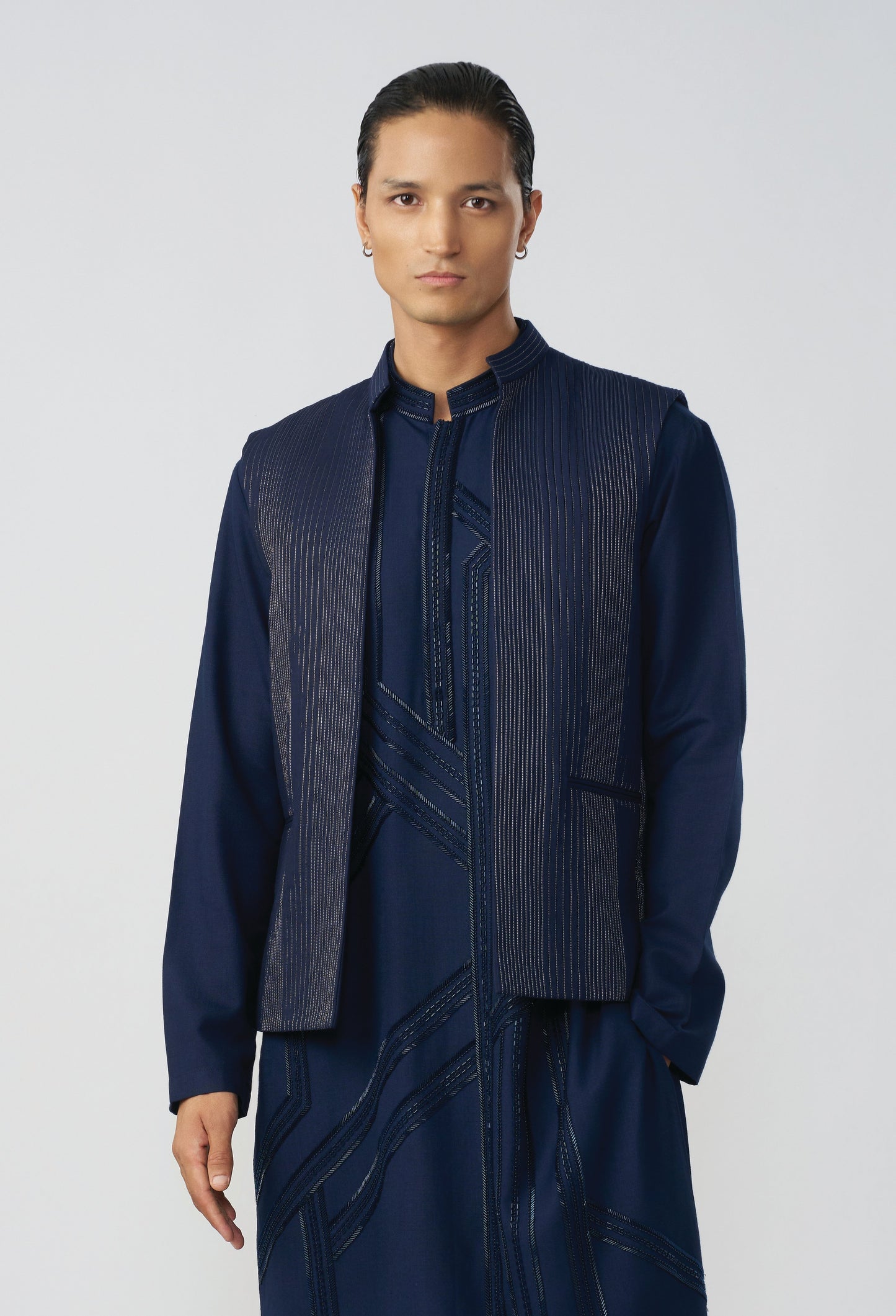 Riviera Stripe Bandi Jacket - Navy Blue