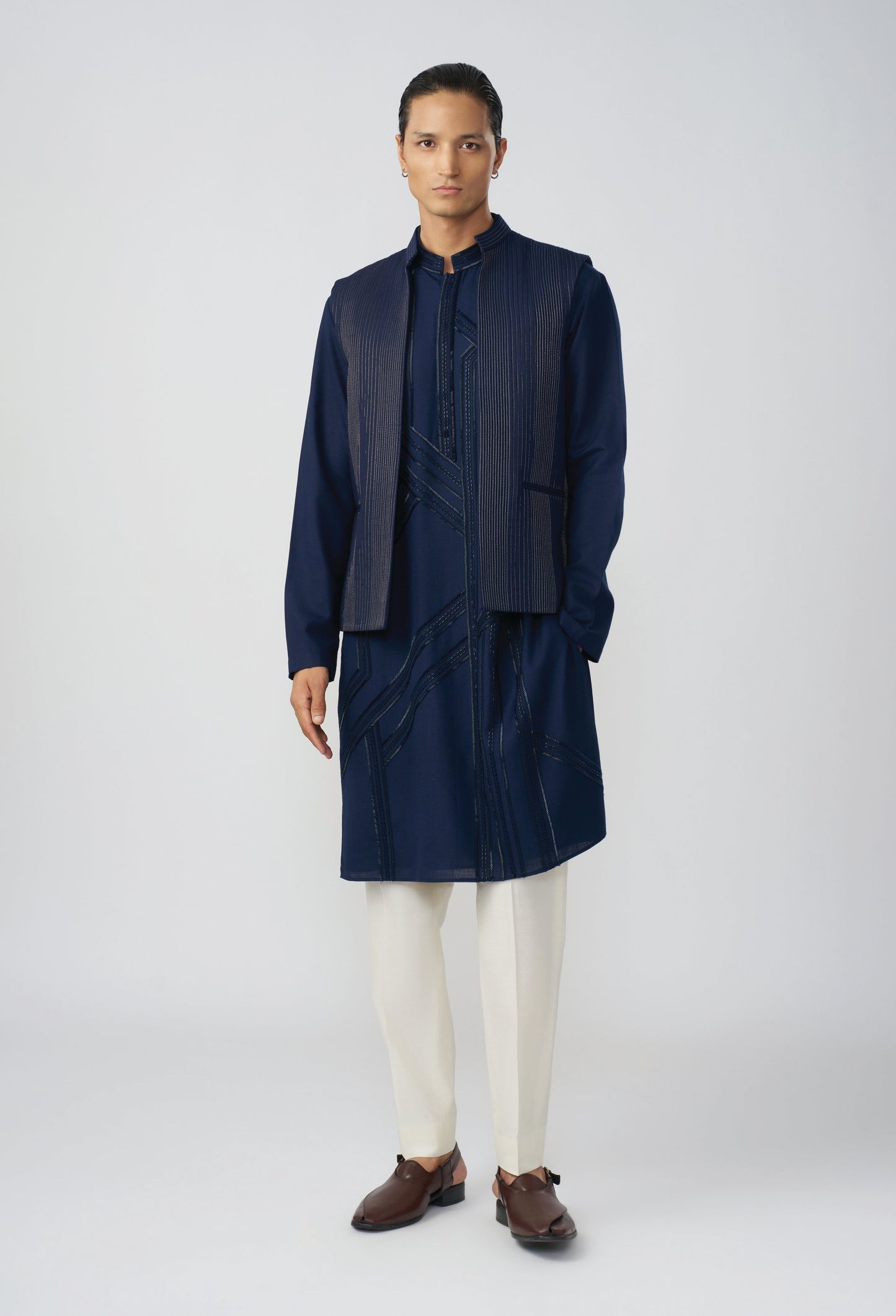 Riviera Stripe Bandi Jacket - Navy Blue