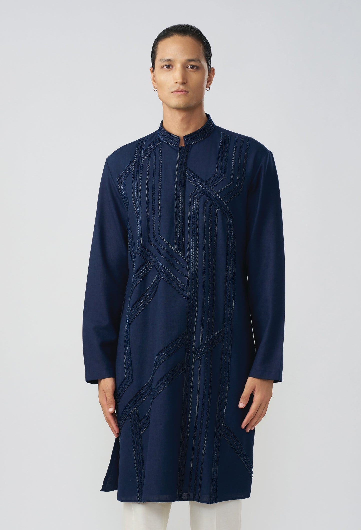 Riviera Stripe Bandi Jacket Set - Navy Blue