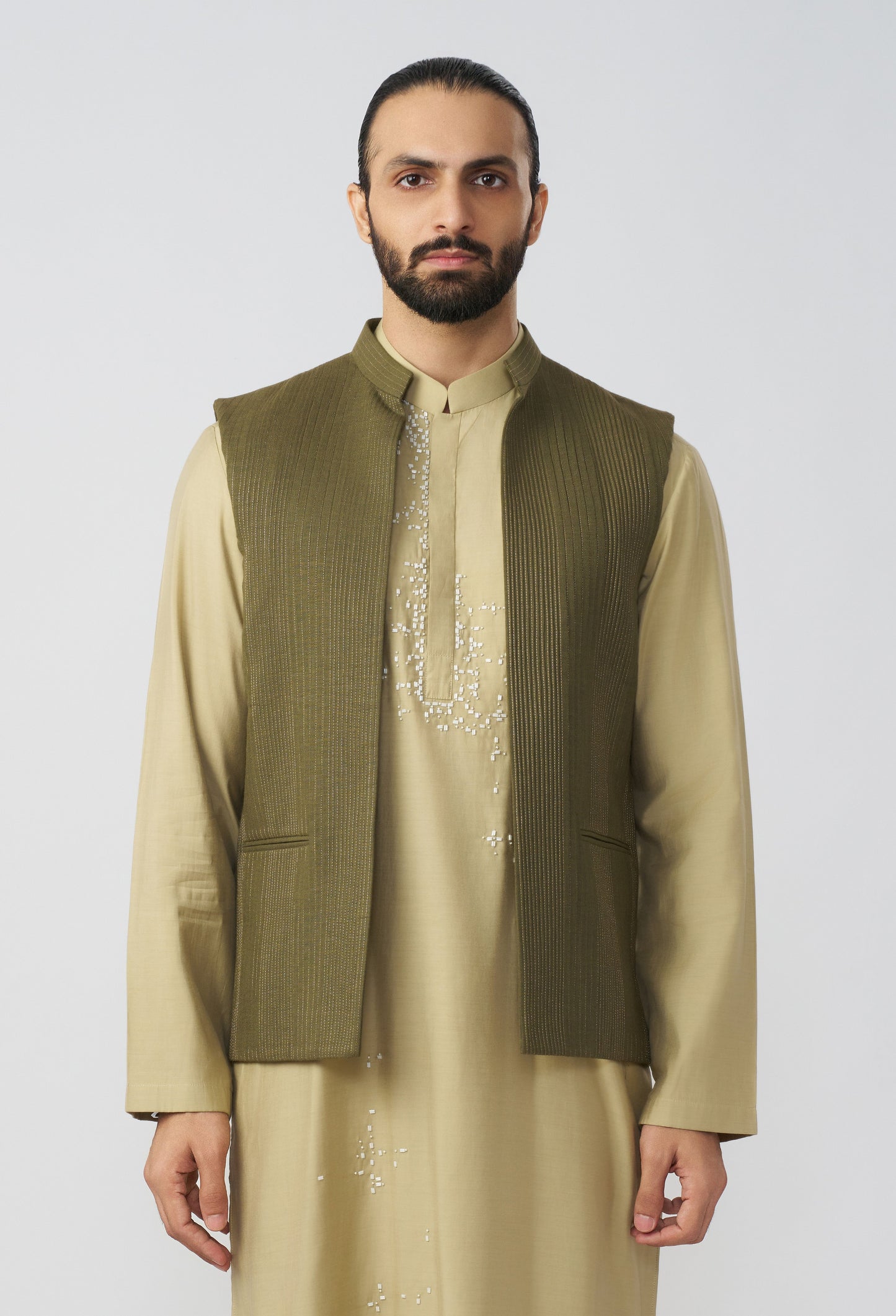 Riviera Stripe Bandi Jacket Set - Olive