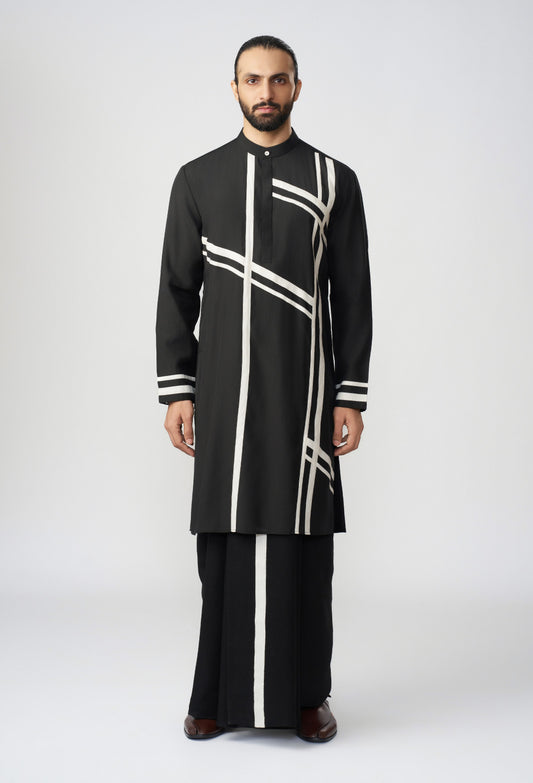 Scaffold Kurta Set & Veshti - Black