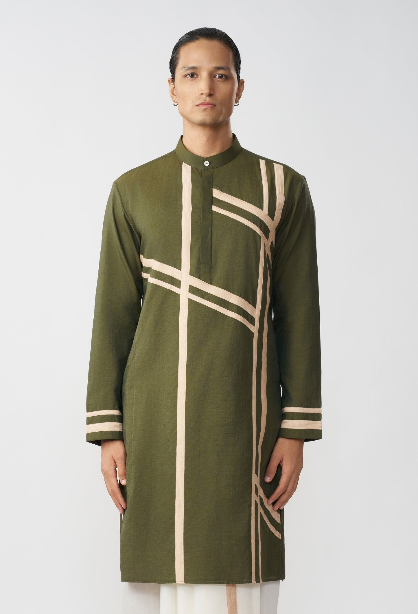 Scaffold Kurta Set & Veshti - Olive