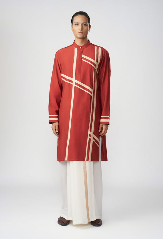 Scaffold Kurta Set & Veshti - Rust