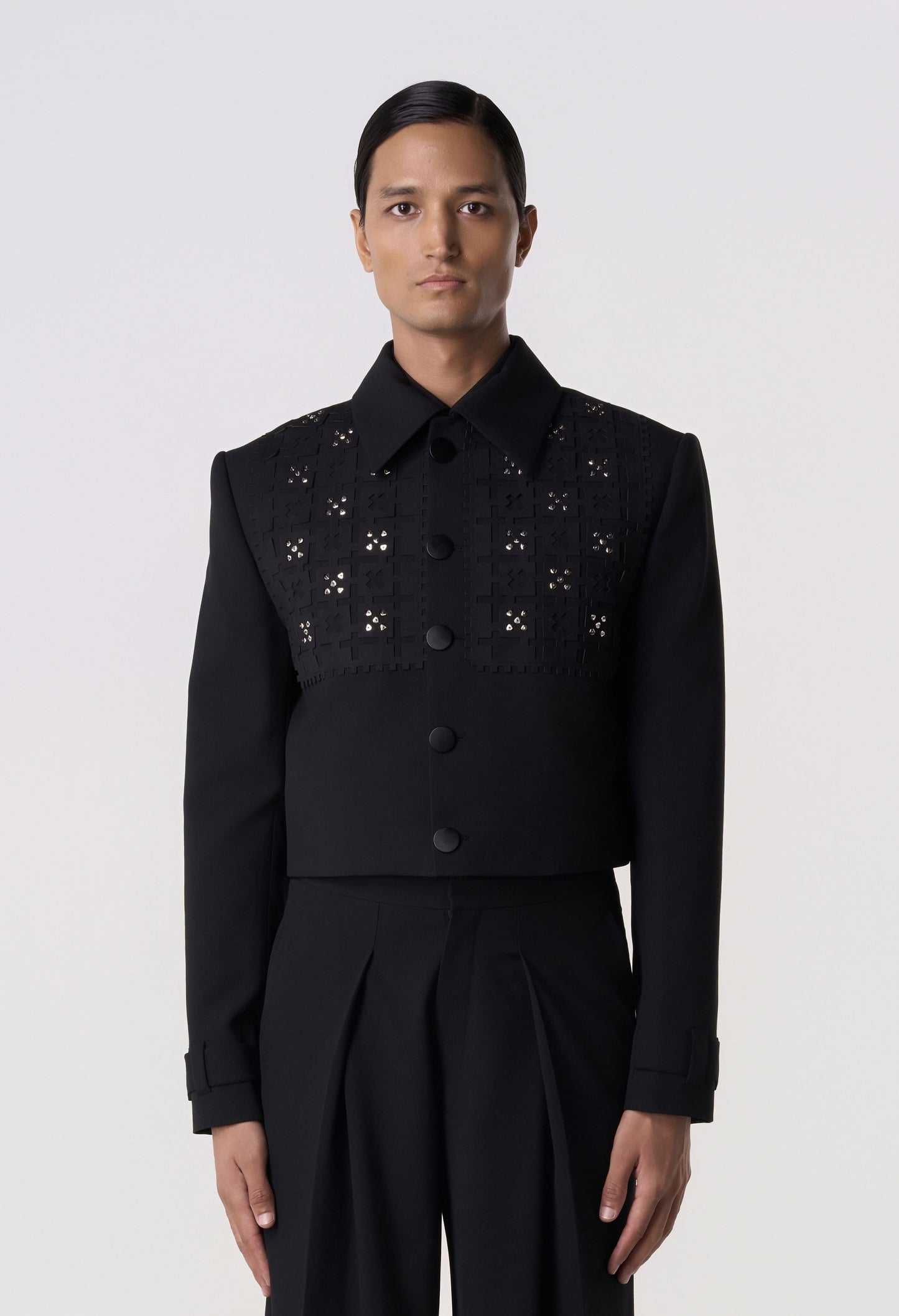 Studded Grid Cropped Jacket