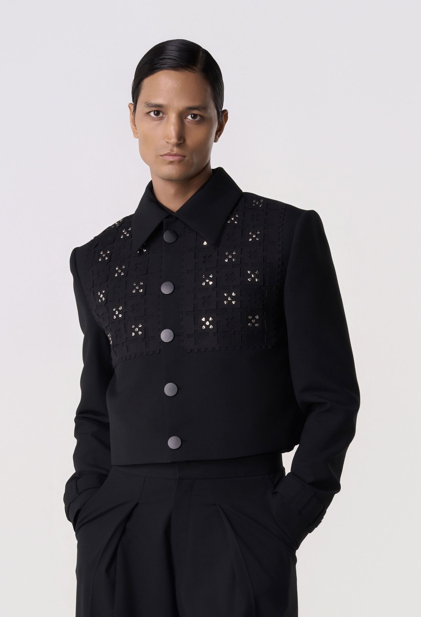 Studded Grid Cropped Jacket