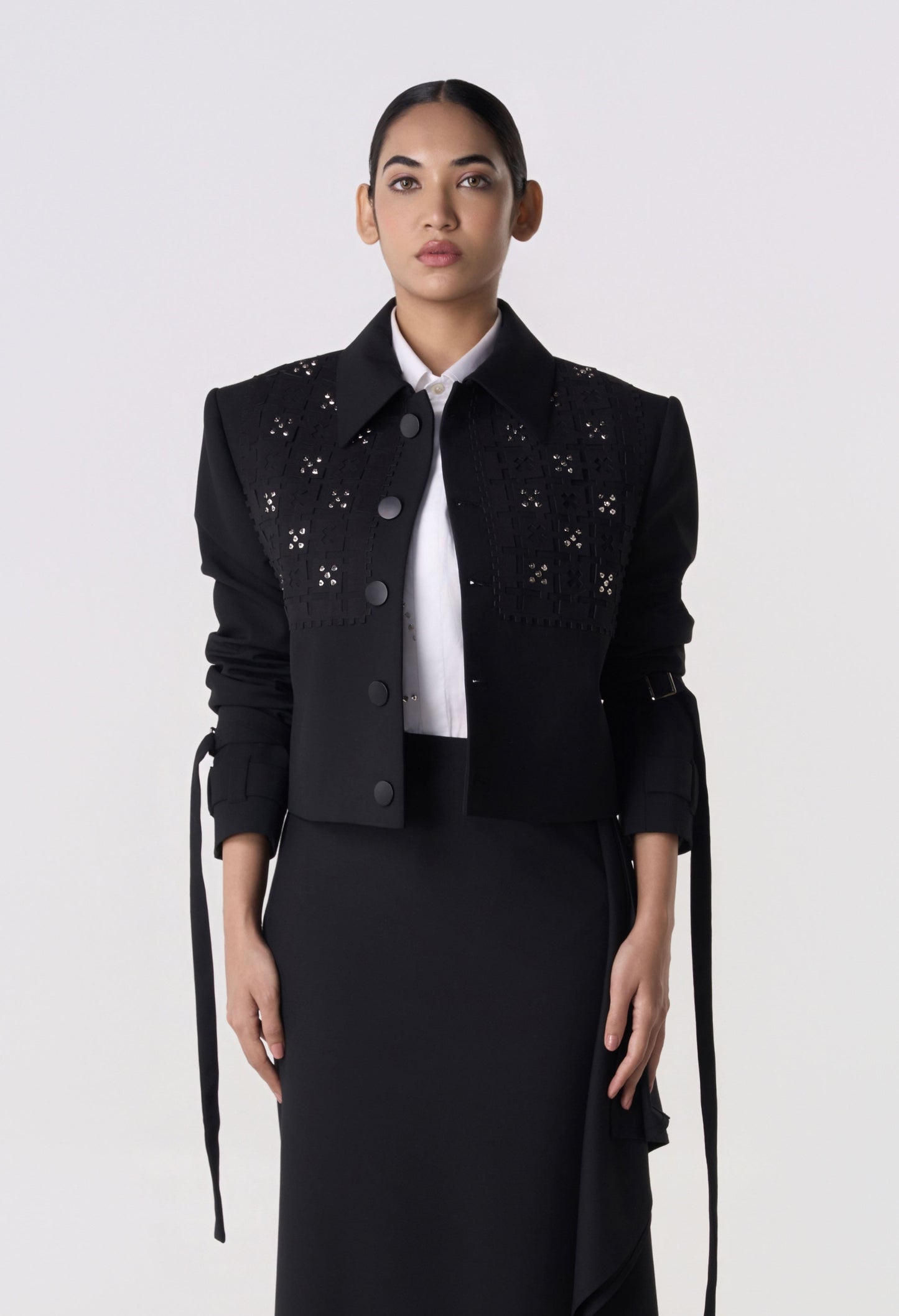 Studded Grid Cropped Jacket