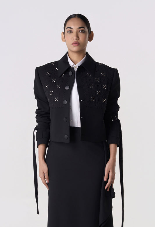 Studded Grid Cropped Jacket