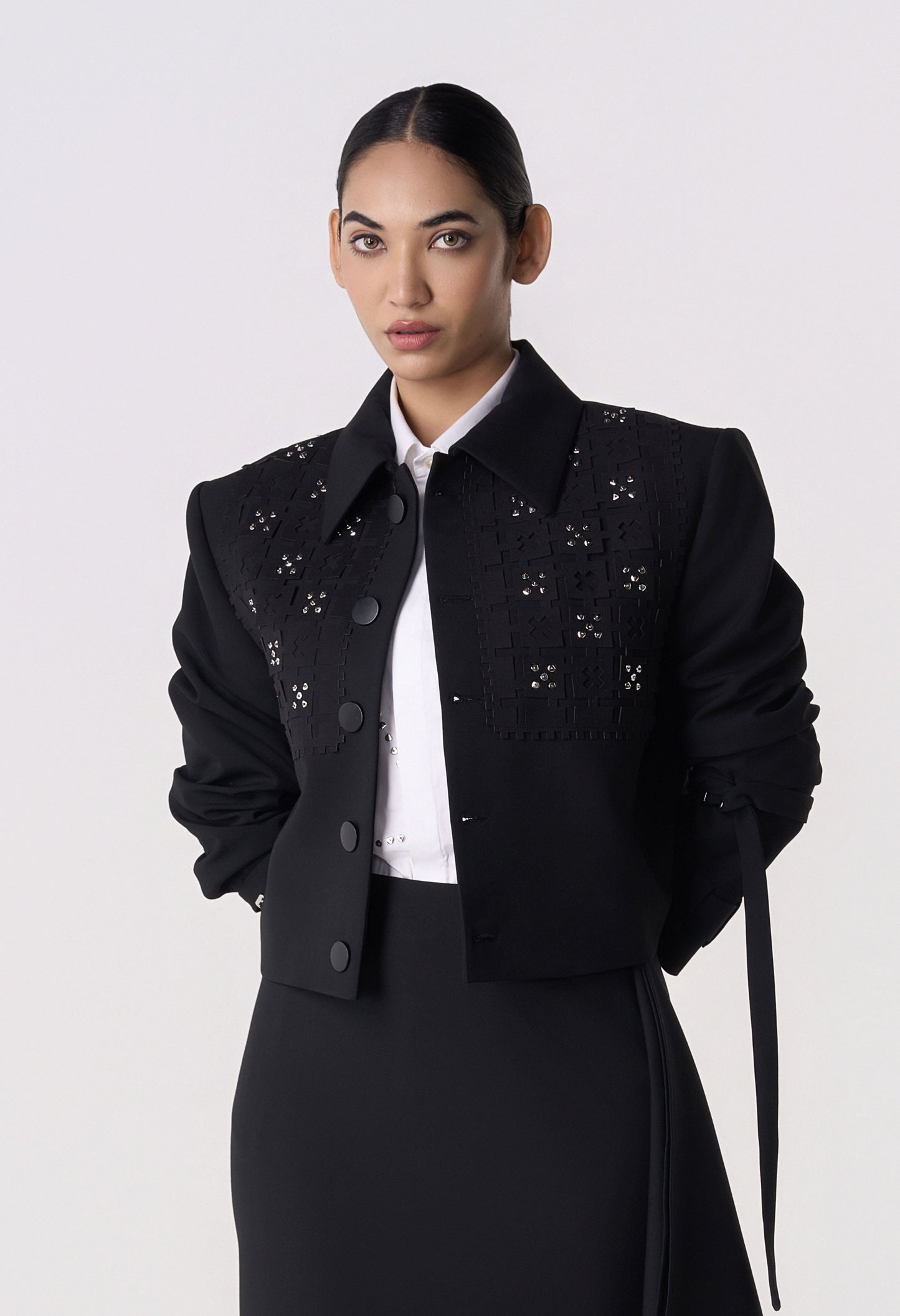 Studded Grid Cropped Jacket
