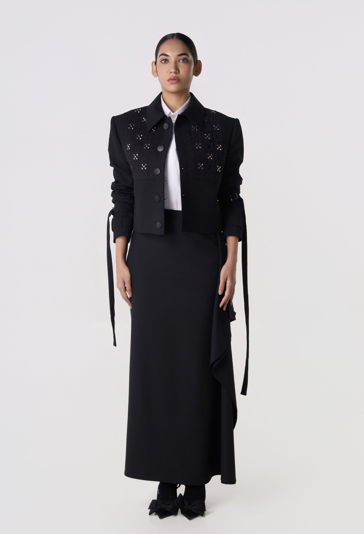 Studded Grid Cropped Jacket