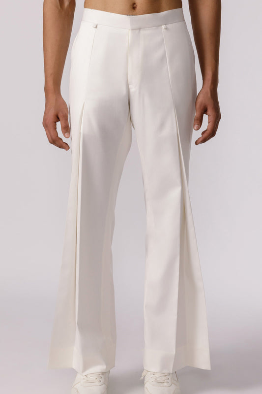 Wide leg pleated pants ( white)