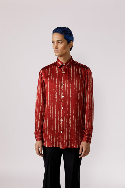 Red cascade silk shirt