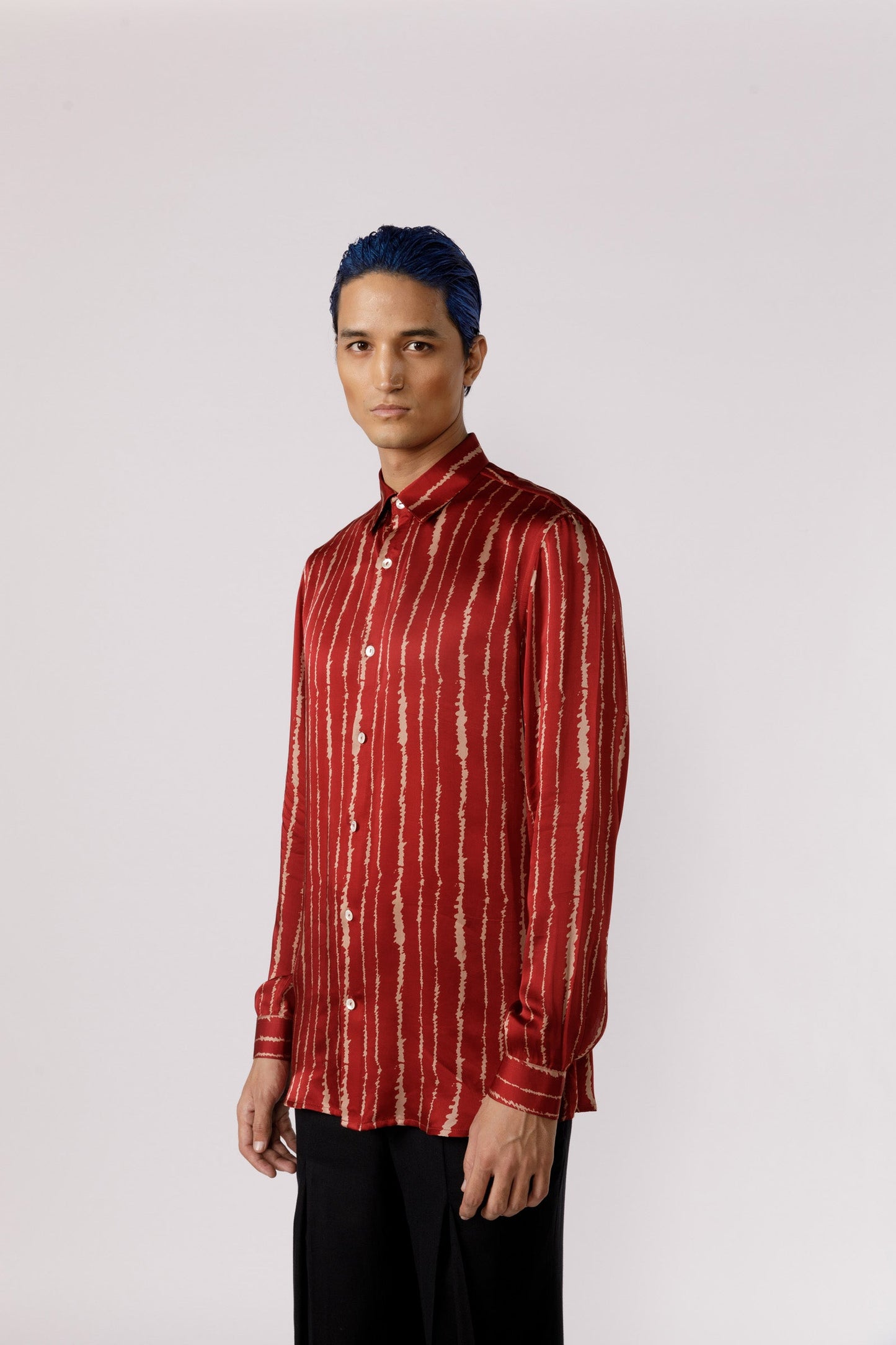 Red cascade silk shirt