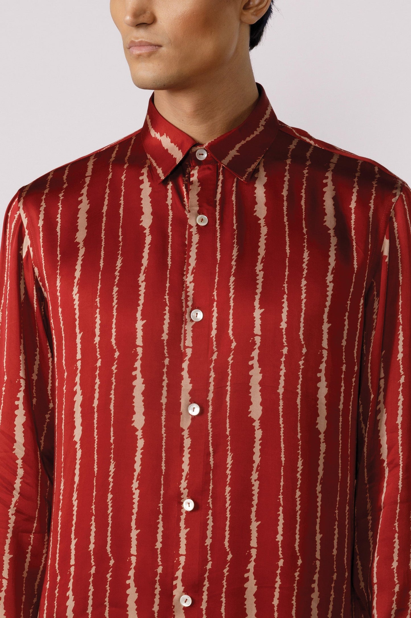 Red cascade silk shirt