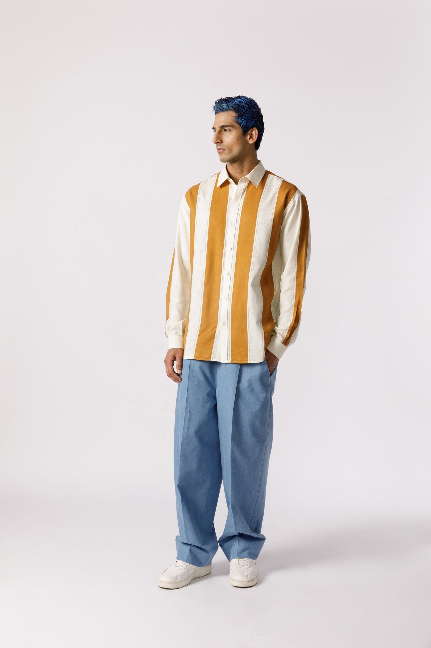 Linear cut and sew striped shirt